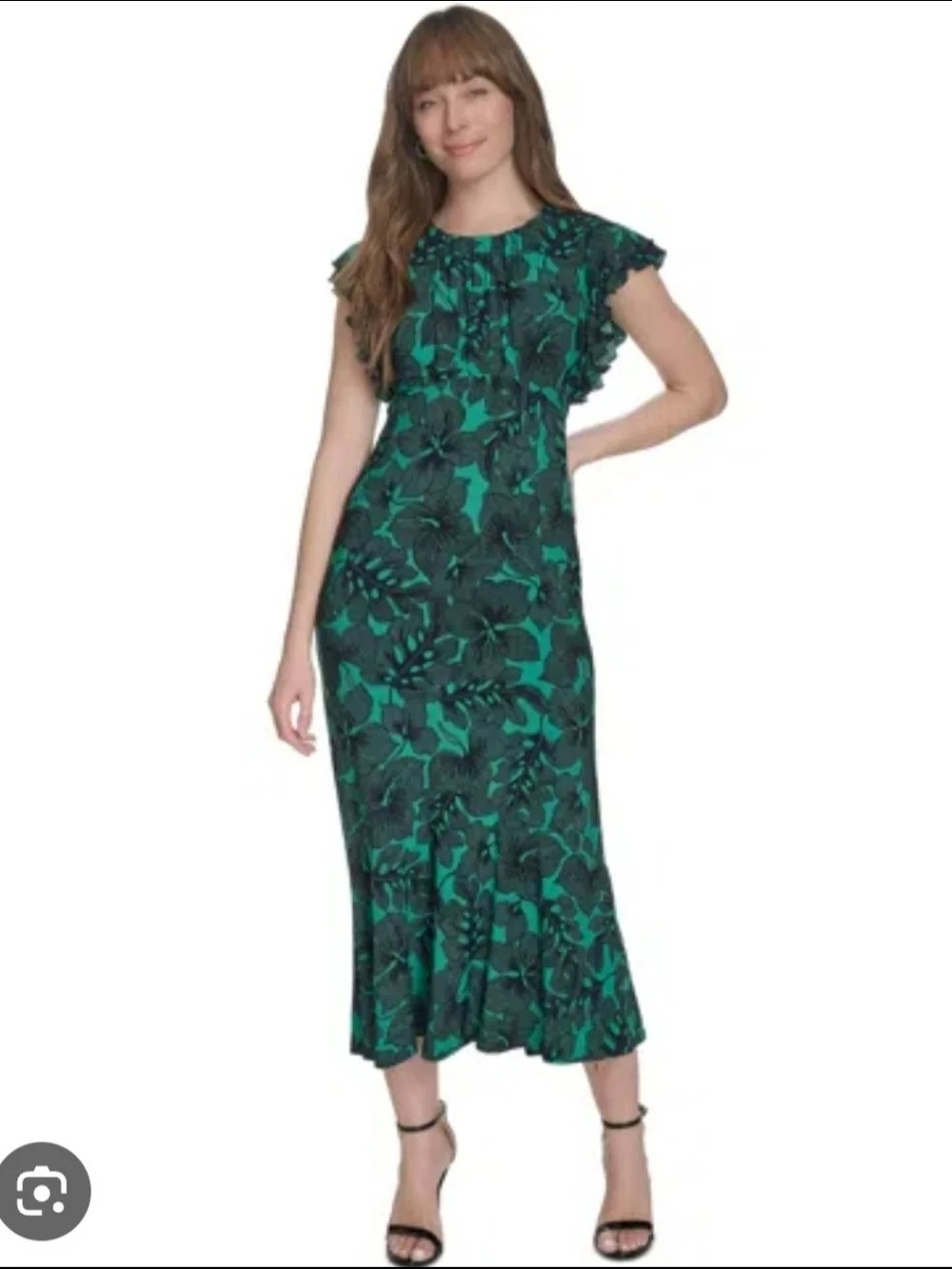 Tommy Hilfiger Floral Print Midi Dress Green/Black NWT Size 8P